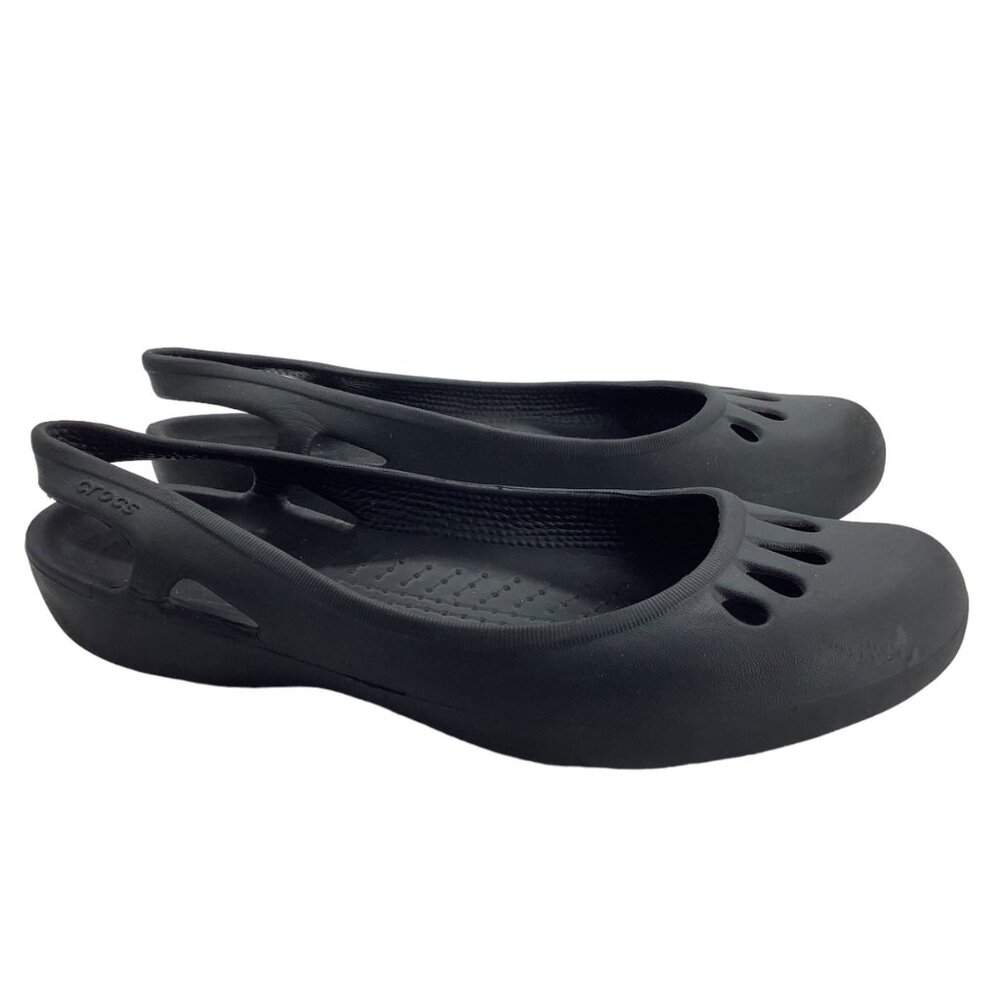 CROCS Ballet Flats Cut Out Black Women Size 8 Slip On Slingback